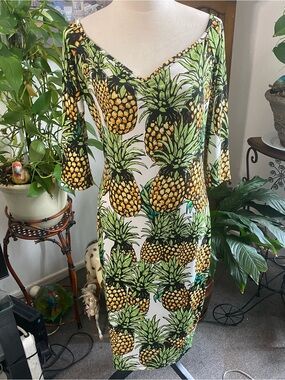 Symphony Pineapple Print Midi Dress in Yellow and Green